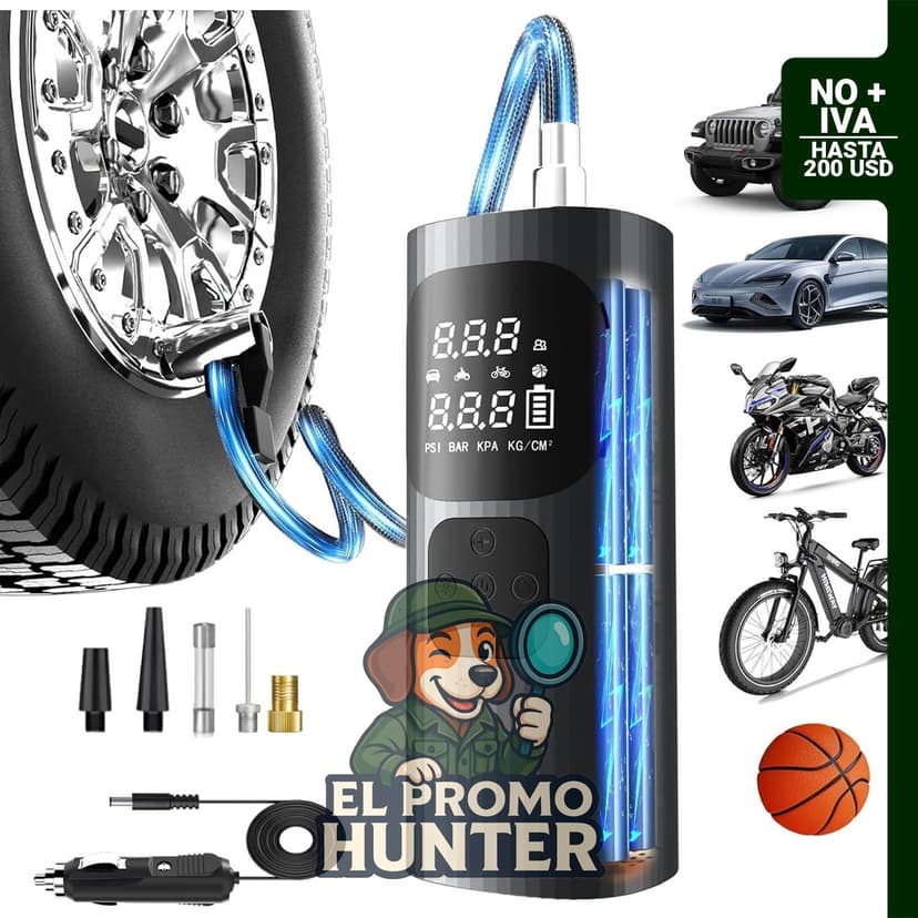 Compresor de aire portátil TBCR de 16000 mAh, adecuado para inflar neumáticos de automóvil, motocicleta, bicicleta y pelotas.