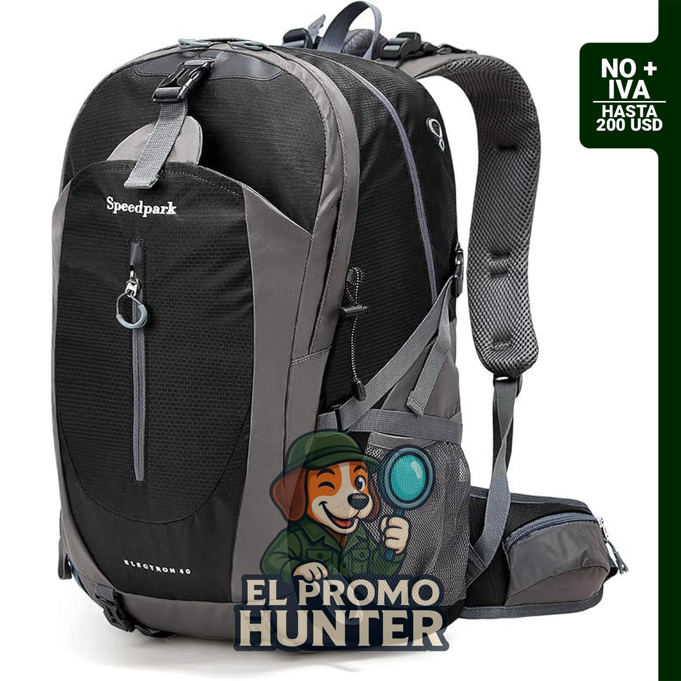 SPEEDPARK Mochila de Senderismo 40L impermeable, fabricada en nylon rip-stop resistente al agua, con múltiples bolsillos y silbato de supervivencia.