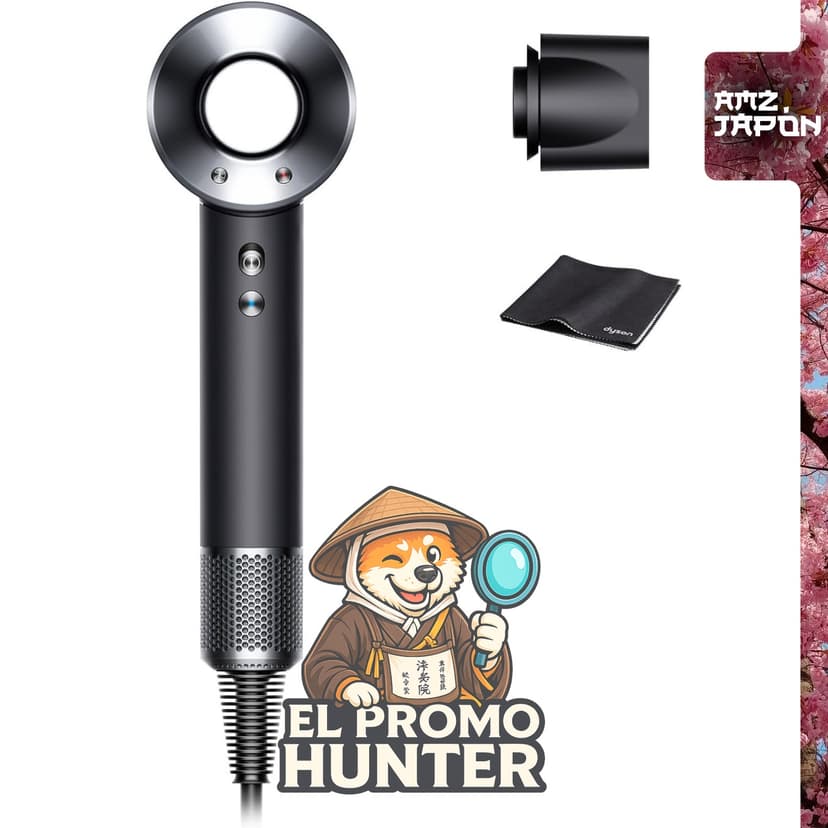 Secador de cabello Dyson Supersonic, Black/Nickel (HD08 ULF BBN ENT AM) con flujo de aire grande y secado rápido.