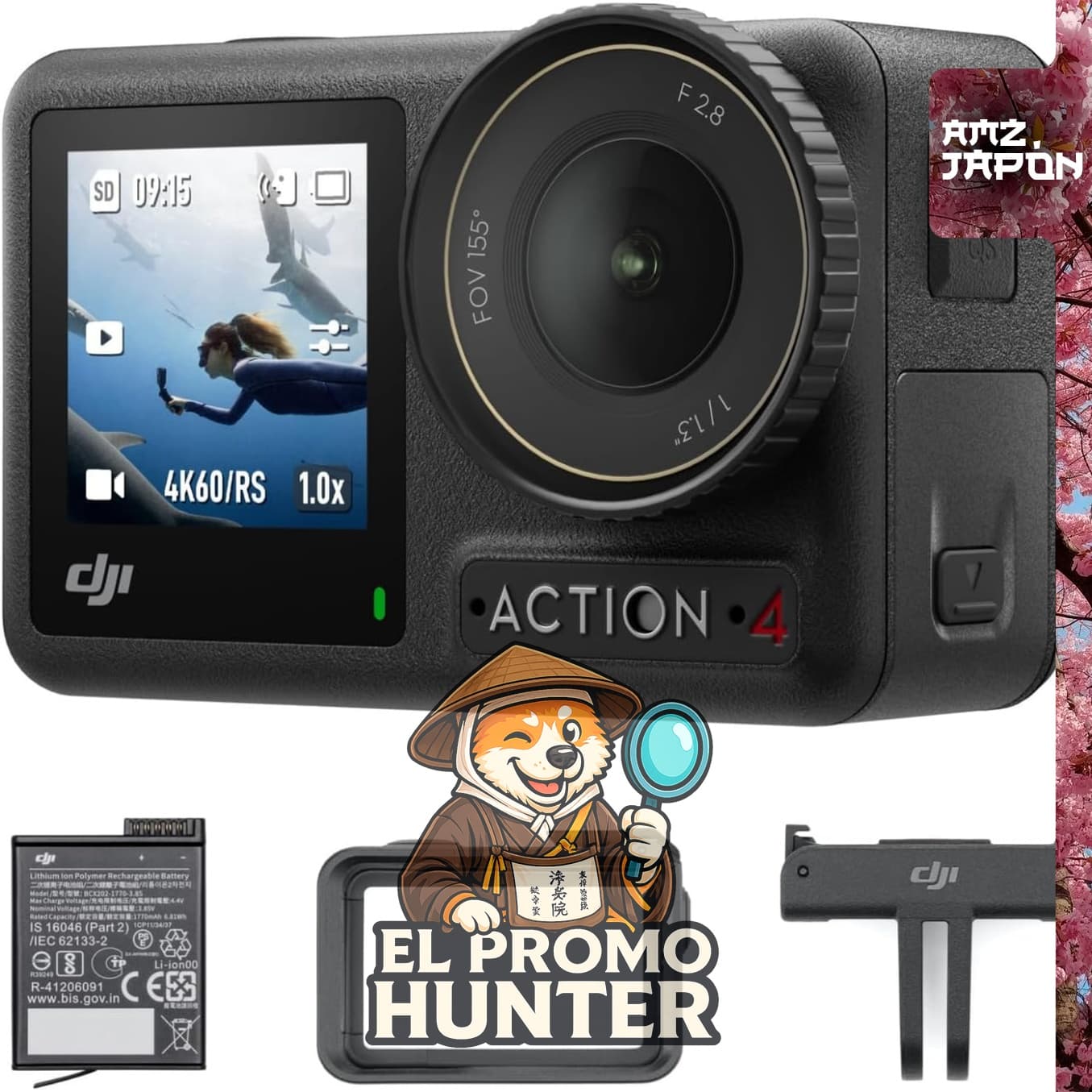 DJI Osmo Action 4 Essential Combo, cámara de acción 4K/120fps con sensor de 1/1.3" y batería de 1770mAh.
