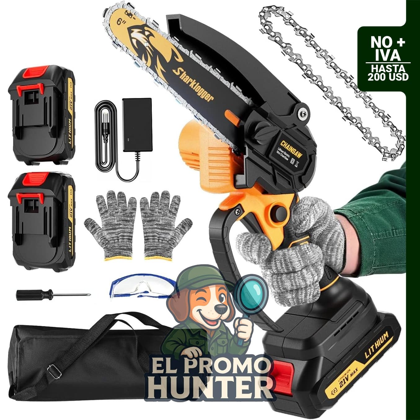 Sharklogger mini motosierra eléctrica inalámbrica de 6 pulgadas, portátil para podar árboles.