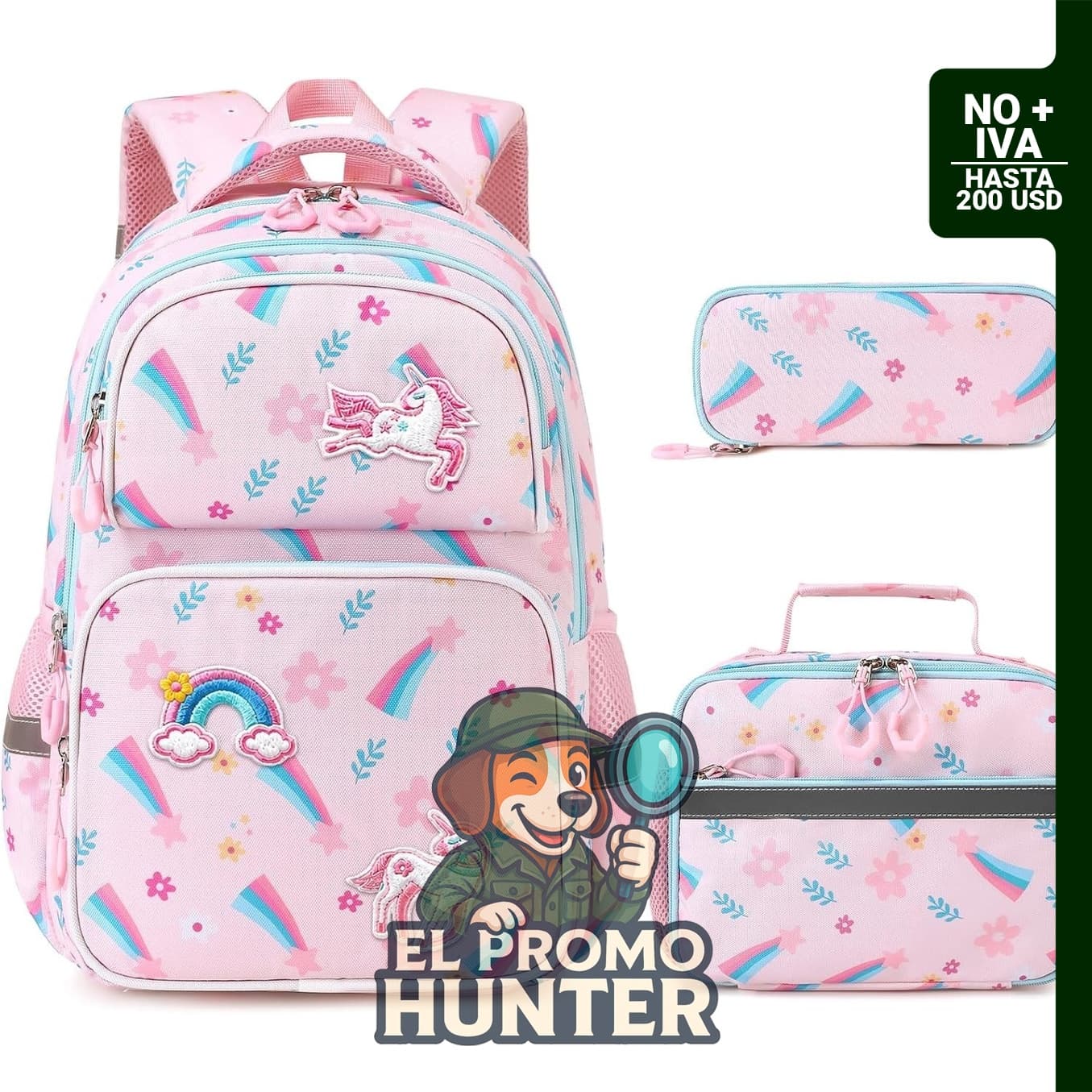 Mochila Similove para niños con diseño de unicornio 3D, incluye lonchera y estuche para lápices.