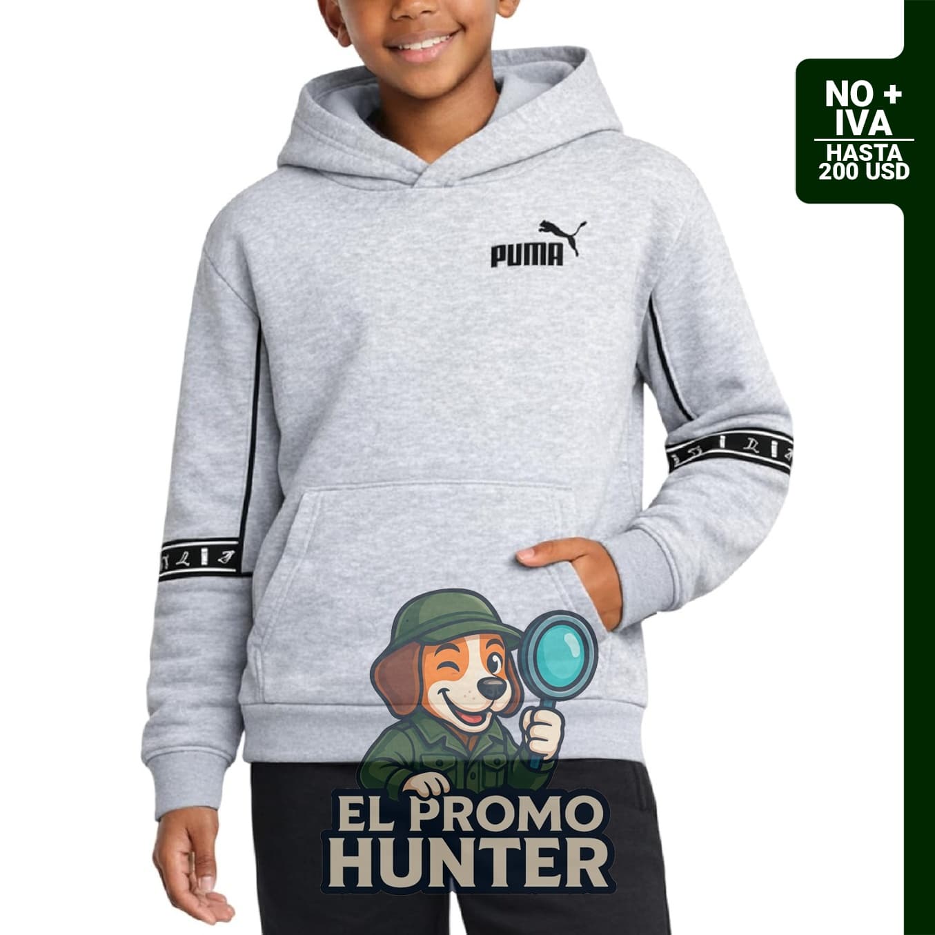 PUMA Sudadera básica con capucha de forro polar para niños, tallas 8-20.