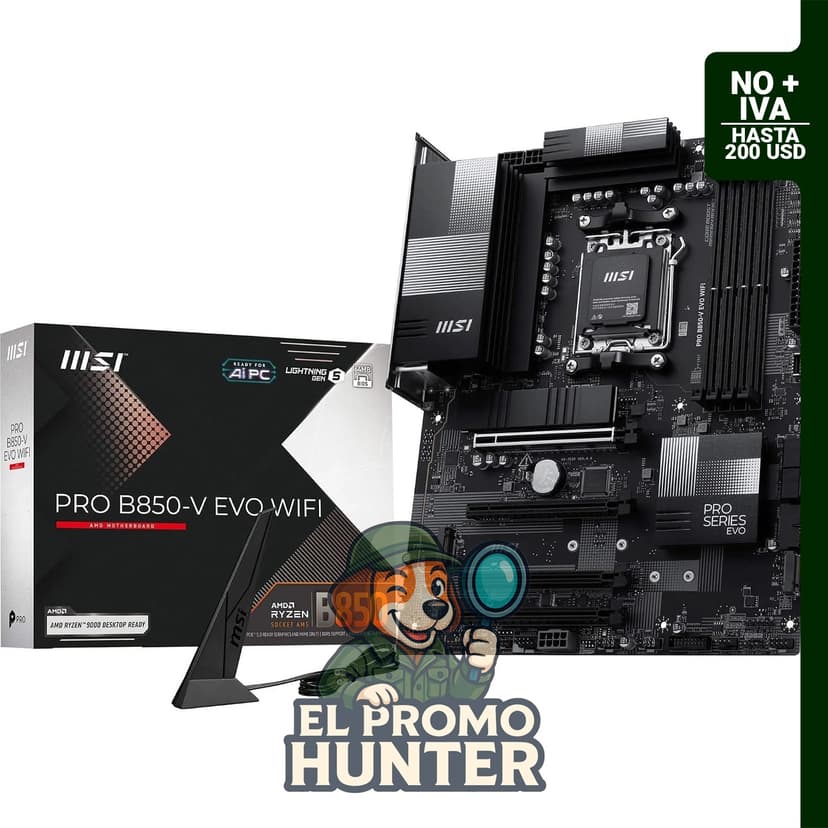 MSI PRO B850-V EVO Placa base WiFi, ATX compatible con procesadores AMD Ryzen 9000/8000/7000, AM5, DDR5 hasta 8200+ MT/s OC.