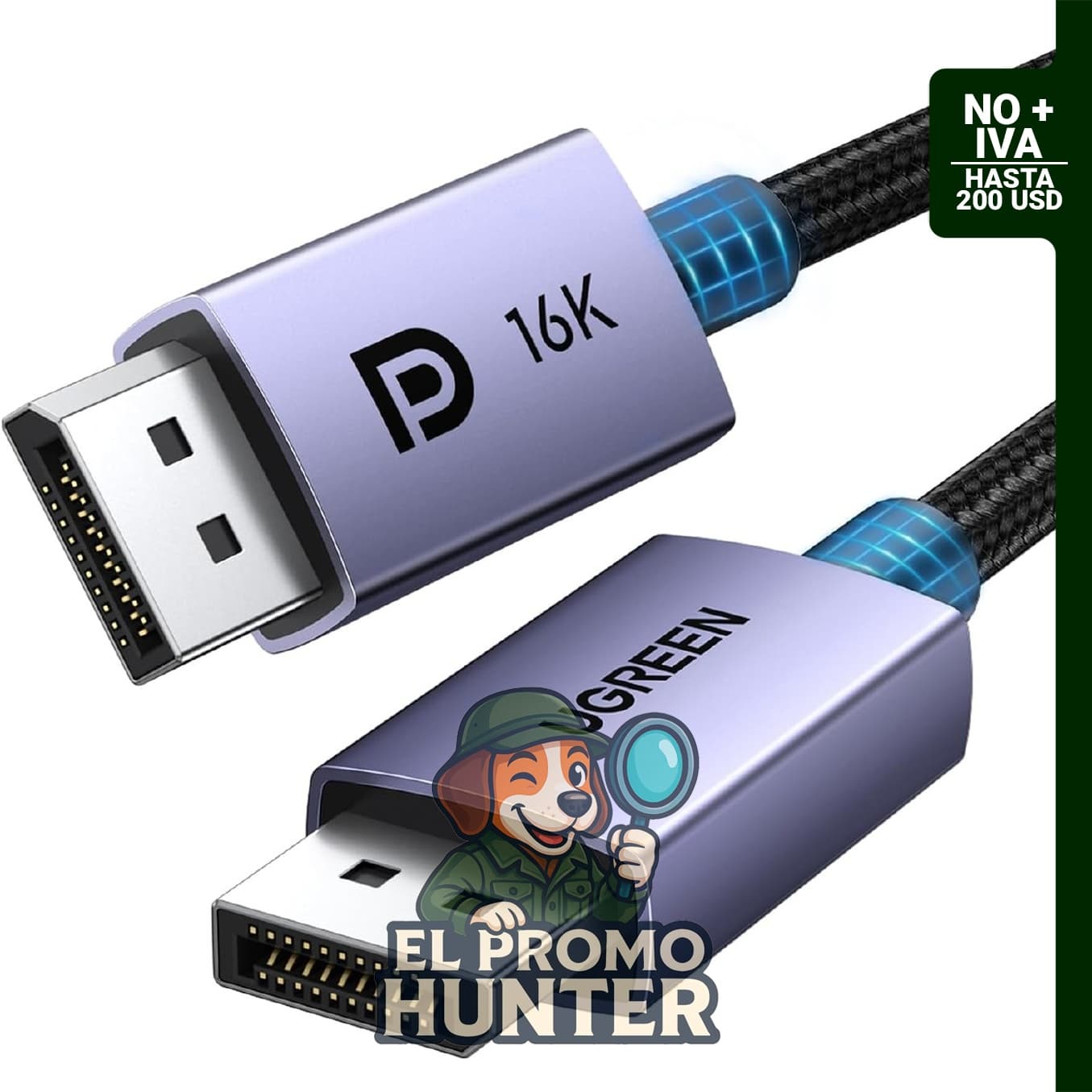 UGREEN Cable DisplayPort 2.1 de 16K (2 m) con certificación VESA y 54 Gbps de ancho de banda.