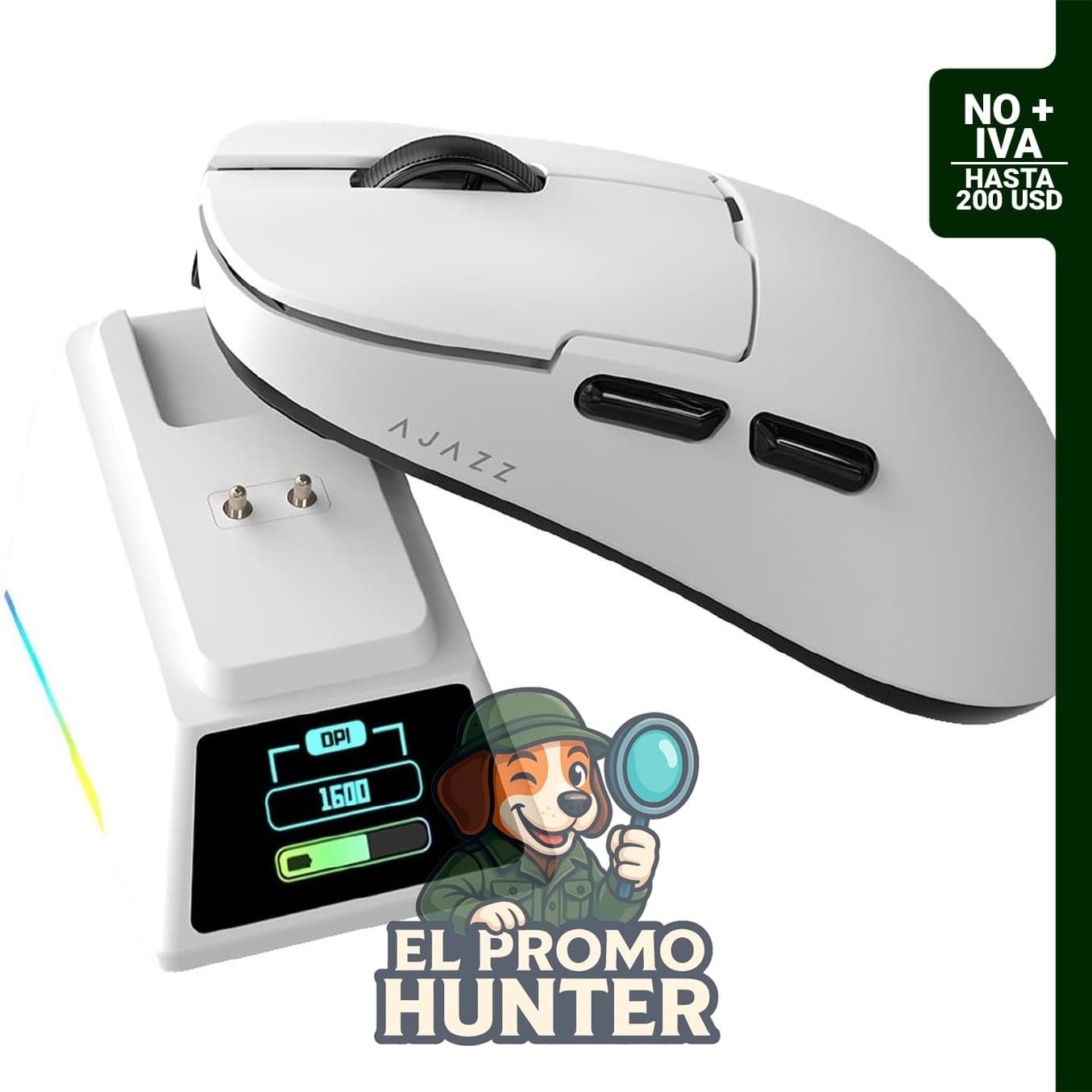 Ratón inalámbrico DAIDAI AJAZZ AJ159 APEX 2.4G con base de carga magnética y pantalla RGB.