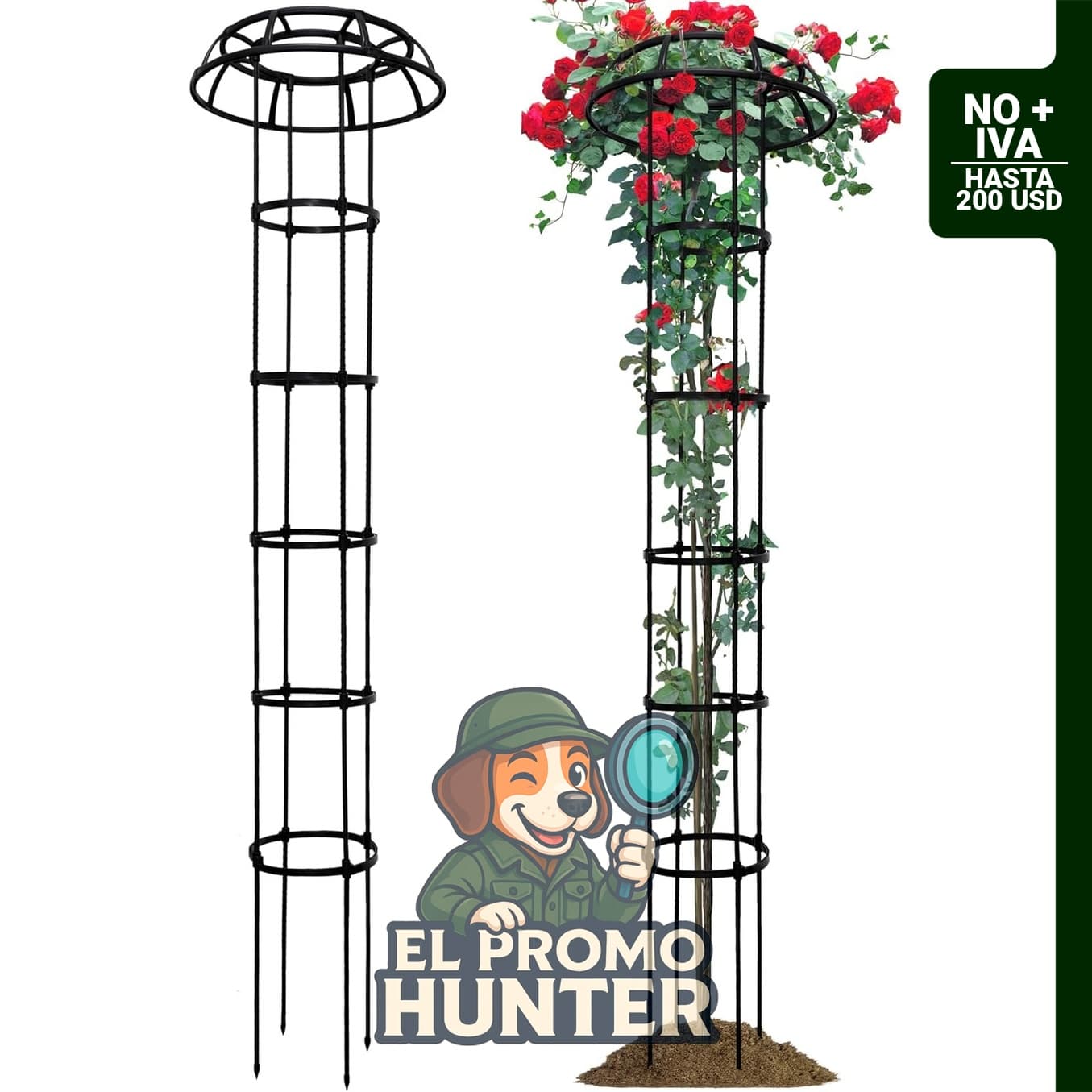 Enrejado de jardín de 193 cm con 5 anillos ajustables para plantas trepadoras.