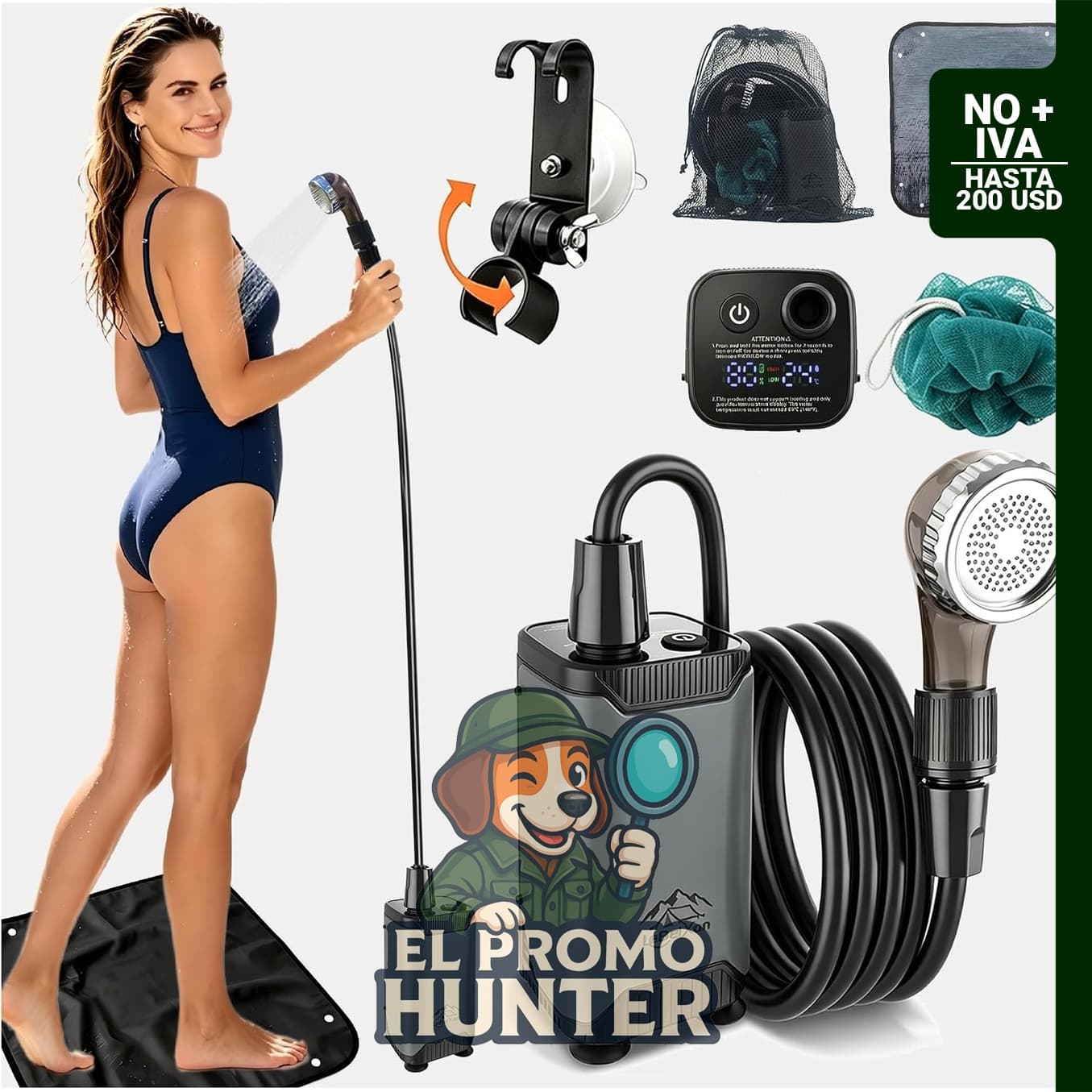 Ducha Portátil IPX8 6 L/min con Filtro y Batería 8000 mAh