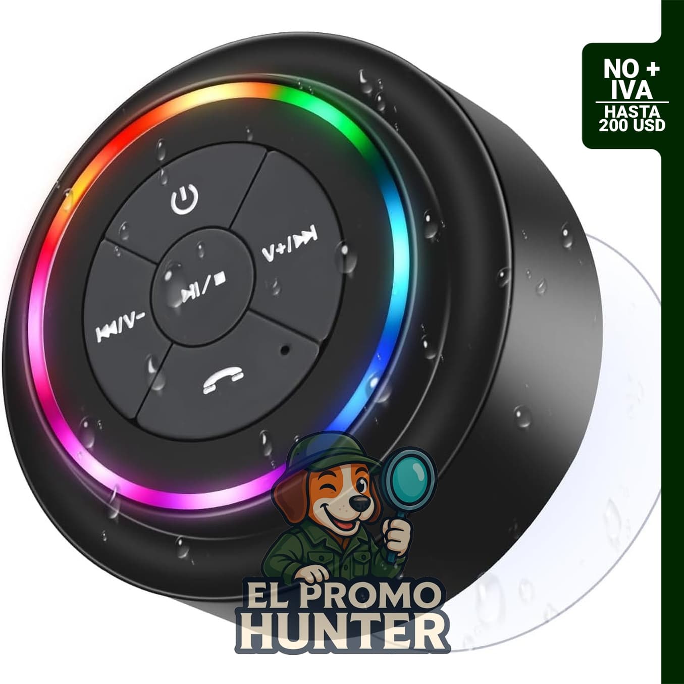 Altavoz Bluetooth IP67 con ventosa y luz LED, inalámbrico y flotante.