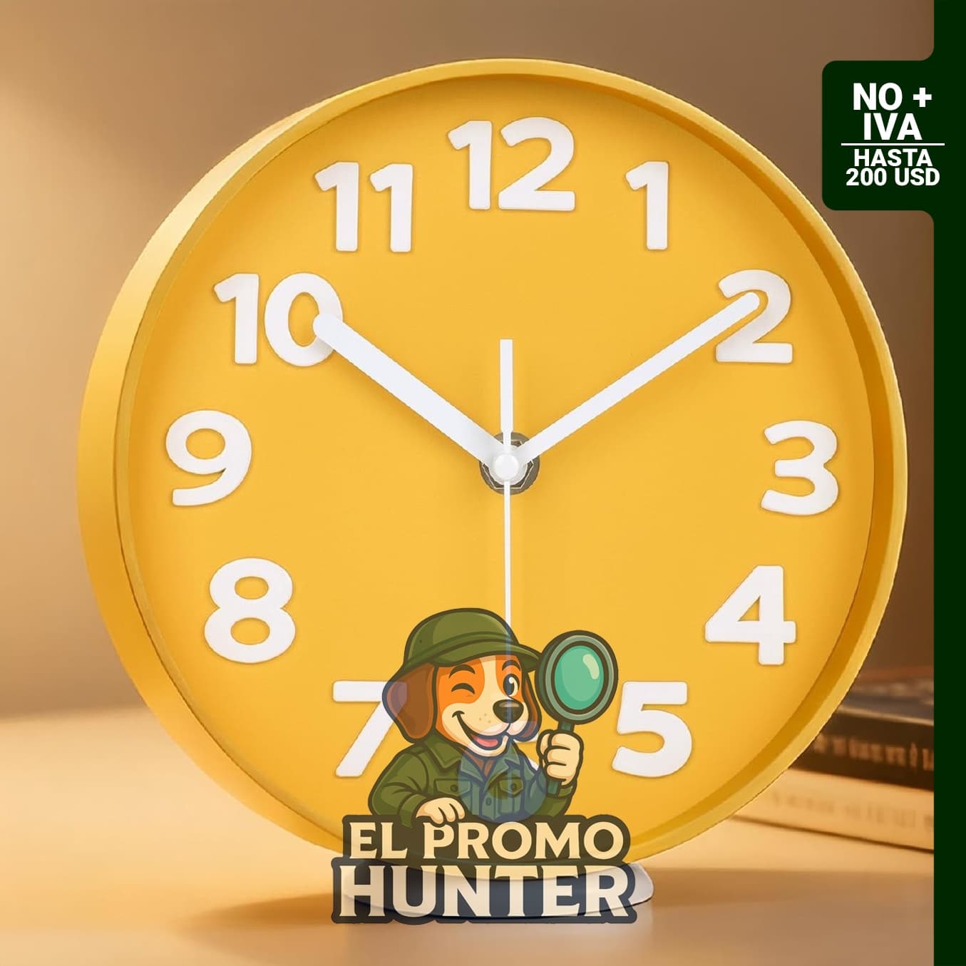 Reloj de pared moderno 45MinST de 8" (20 cm), silencioso, con números grandes 3D y soporte.