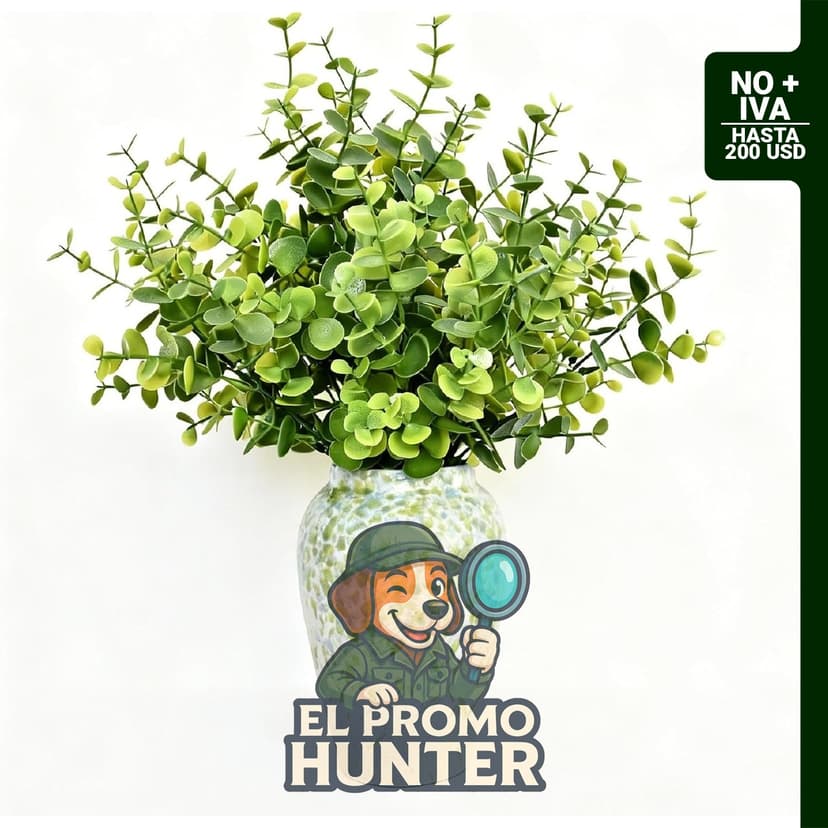Eucalipto Artificial de 33 cm con Jarrón de Cerámica Moteada Verde y Azul