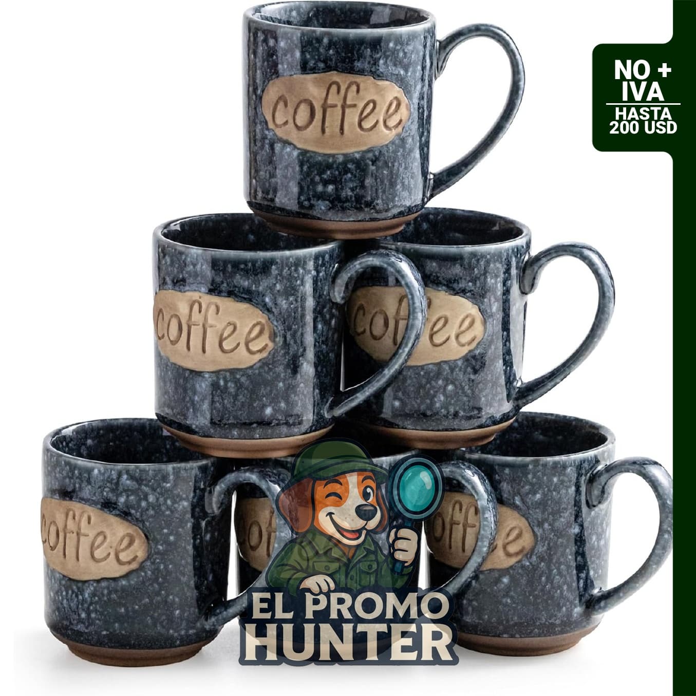 Juego de 6 tazas de café expreso de cerámica de 89 ml, aptas para microondas y lavavajillas.