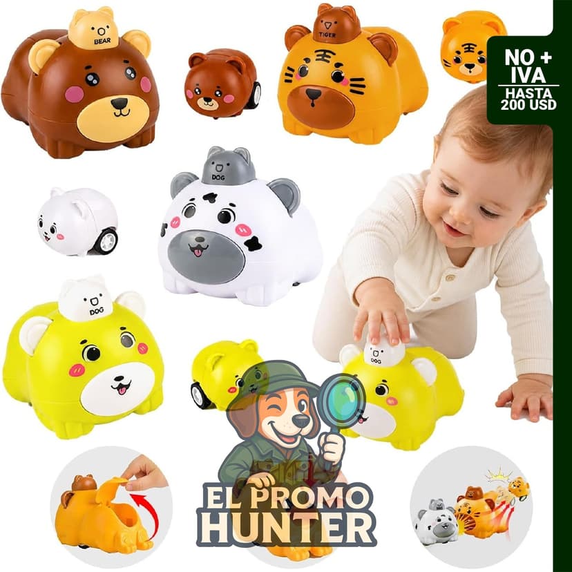 CIUGEO Autos de Animales por Fricción 2 en 1 para niños de 1 a 3 años, juguetes de empuje y marcha.