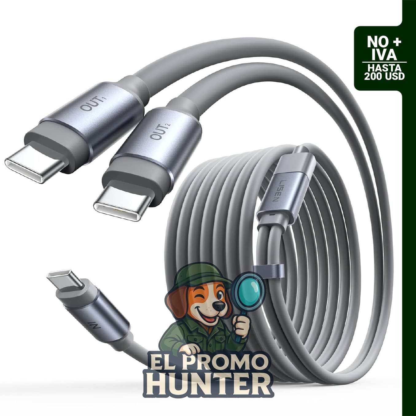 Cable USB-C Doble 140 W 2 en 1 de 1,83 m, compatible con iPhone serie 17, MacBook y iPad.