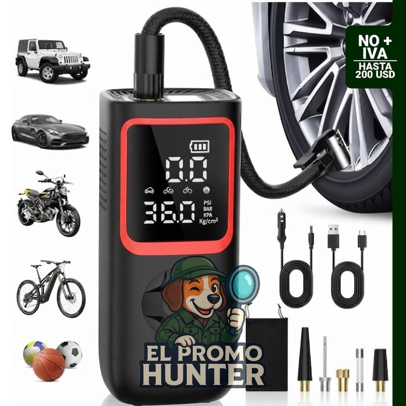 Inflador de Neumáticos KOLTGOO, compresor de aire portátil de 150 PSI con medidor de presión.