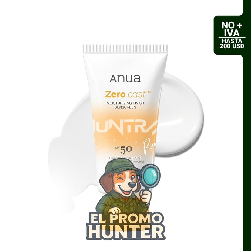 Anua Zero-Cast Protector solar hidratante SPF 50, 1.69 fl oz. Protector solar para el rostro con ácido hialurónico y niacinamida.