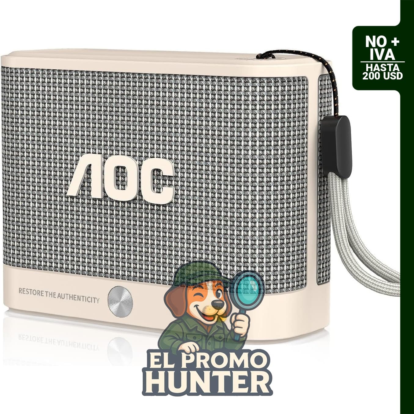 AOC Altavoz Bluetooth portátil, emparejamiento estéreo, IP65 impermeable, 30 horas de reproducción.