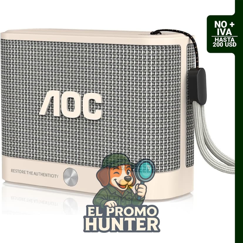 AOC Altavoz Bluetooth portátil, emparejamiento estéreo, IP65 impermeable, 30 horas de reproducción.