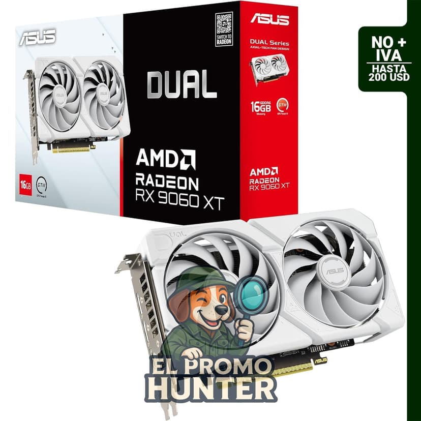 ASUS Tarjeta gráfica Dual Radeon RX 9060 XT 16GB GDDR6 White Edition, AMD, con PCIe 5.0 y conectividad HDMI 2.1b y DisplayPort 2.1a.