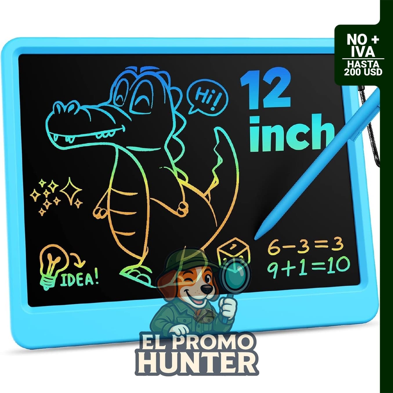 KOKODI Tableta de escritura LCD de 12 pulgadas, borrable y colorida, con lápiz capacitivo antipérdida.