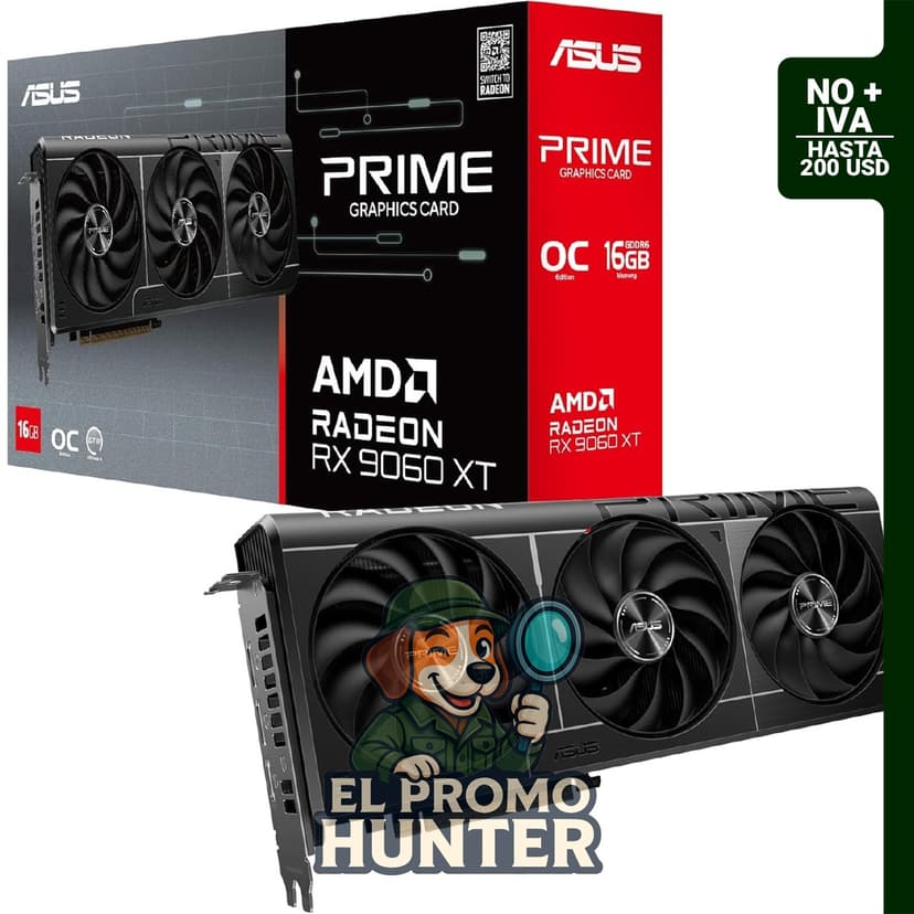 ASUS Tarjeta Gráfica Prime Radeon™ RX 9060 XT 16GB GDDR6 OC Edition, PCIe 5.0, HDMI/DP 2.1, diseño de 2.5 ranuras.