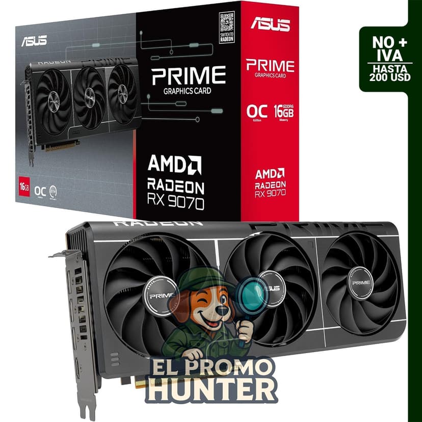 ASUS Tarjeta gráfica Prime AMD Radeon RX 9070 16GB GDDR6 OC Edition, PCIe 5.0, HDMI/DP 2.1, diseño de 2.5 ranuras.