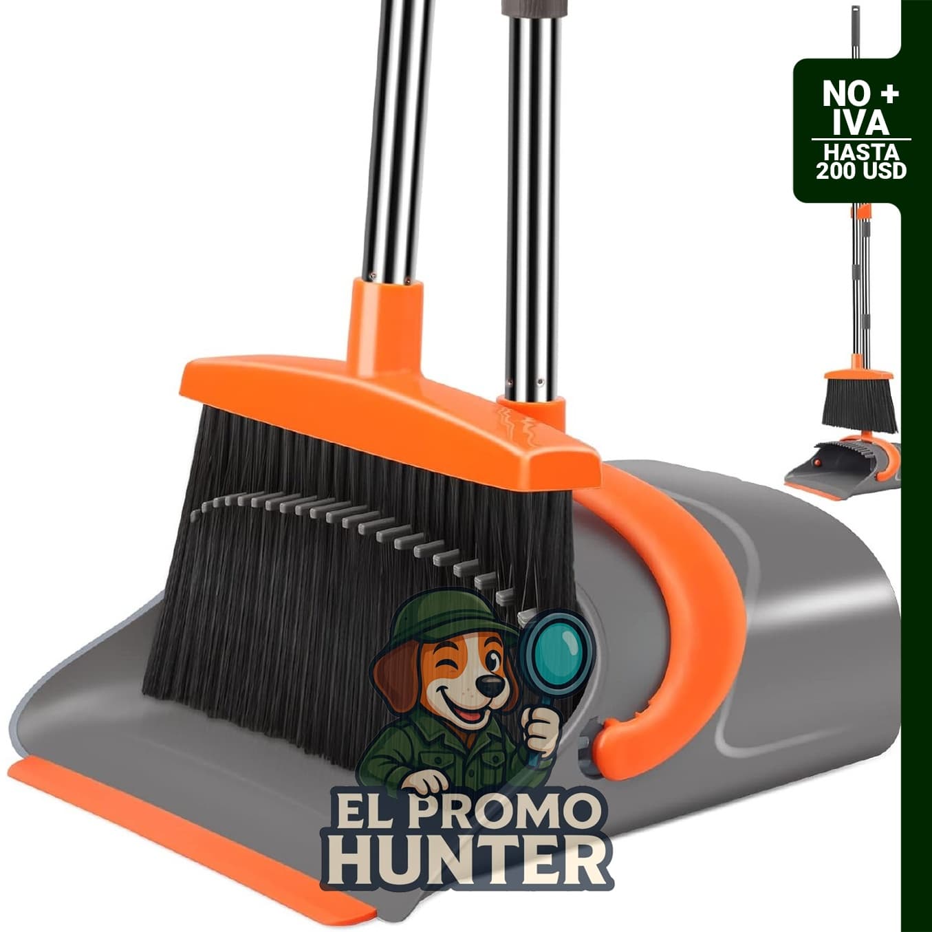 Juego de escoba y recogedor con mango largo, adecuado para barrido interior y exterior.