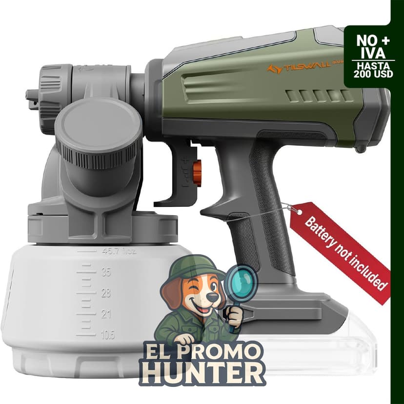 Tilswall Shark700, pulverizador de pintura inalámbrico HVLP, compatible con batería Dewalt de 20 V (batería no incluida).