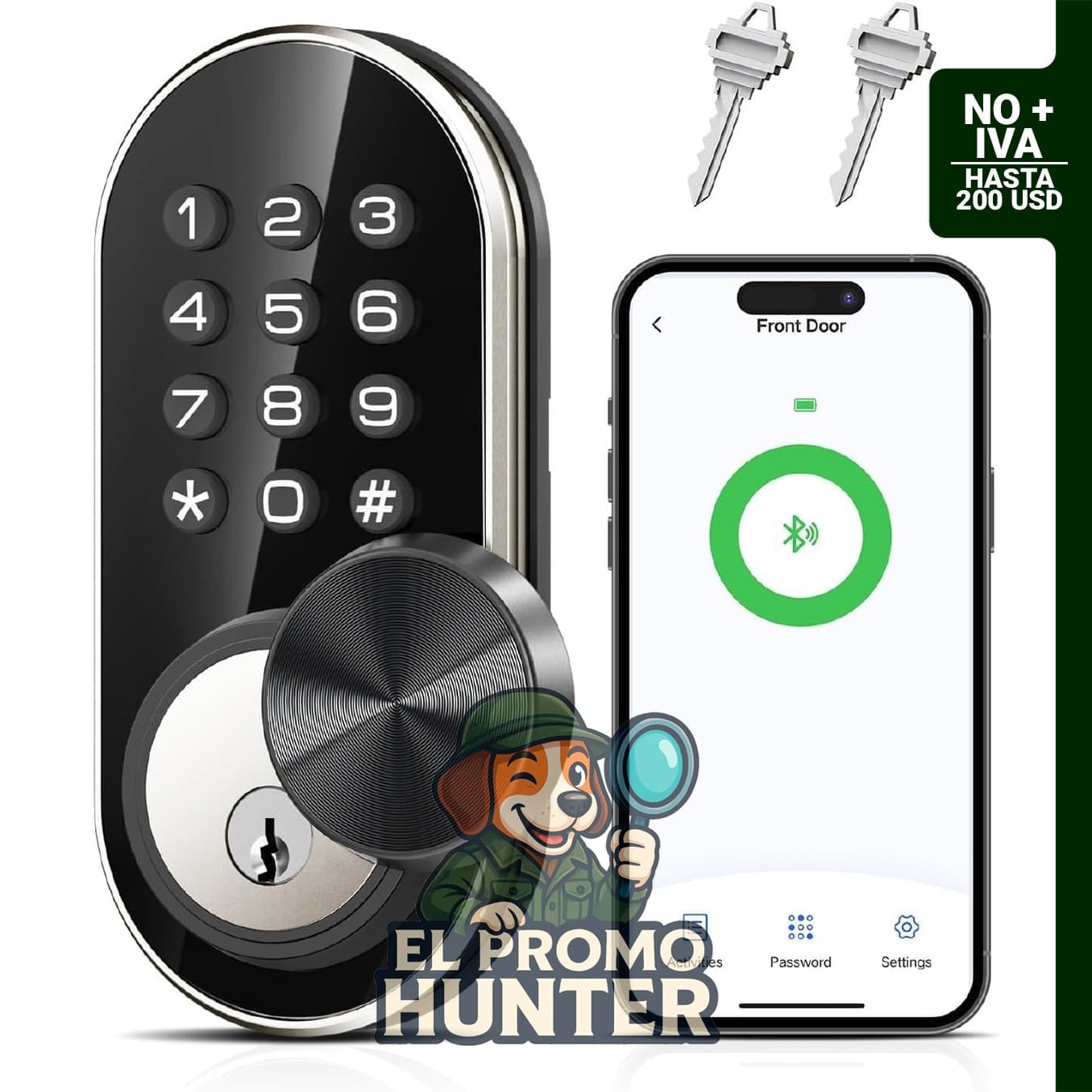 TEEHO TE341 Cerradura inteligente sin llave con control de aplicación y teclado digital Bluetooth.