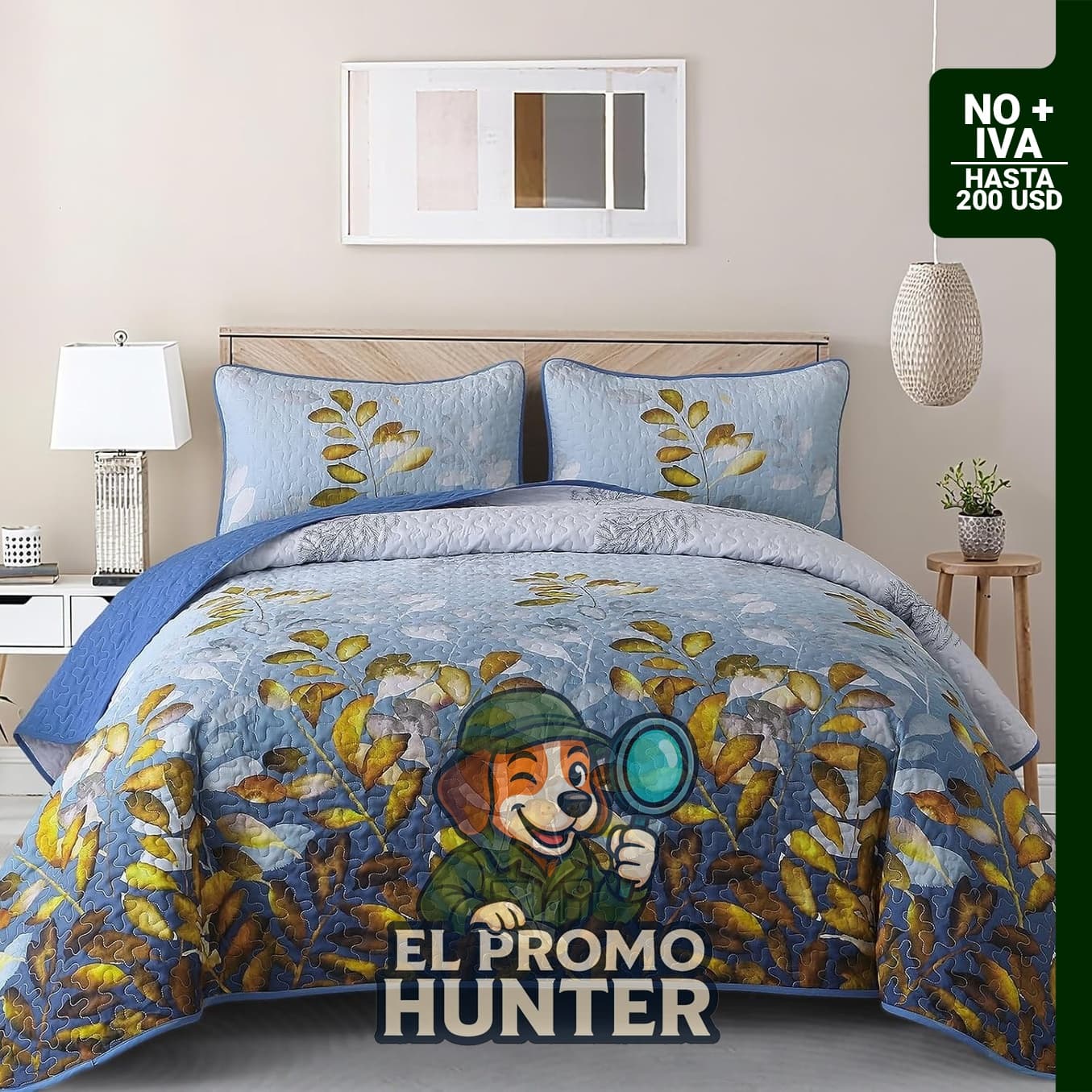 WONGS BEDDING Juego de 3 piezas de edredón tamaño Queen, microfibra suave y ligera, patrón floral azul y dorado.