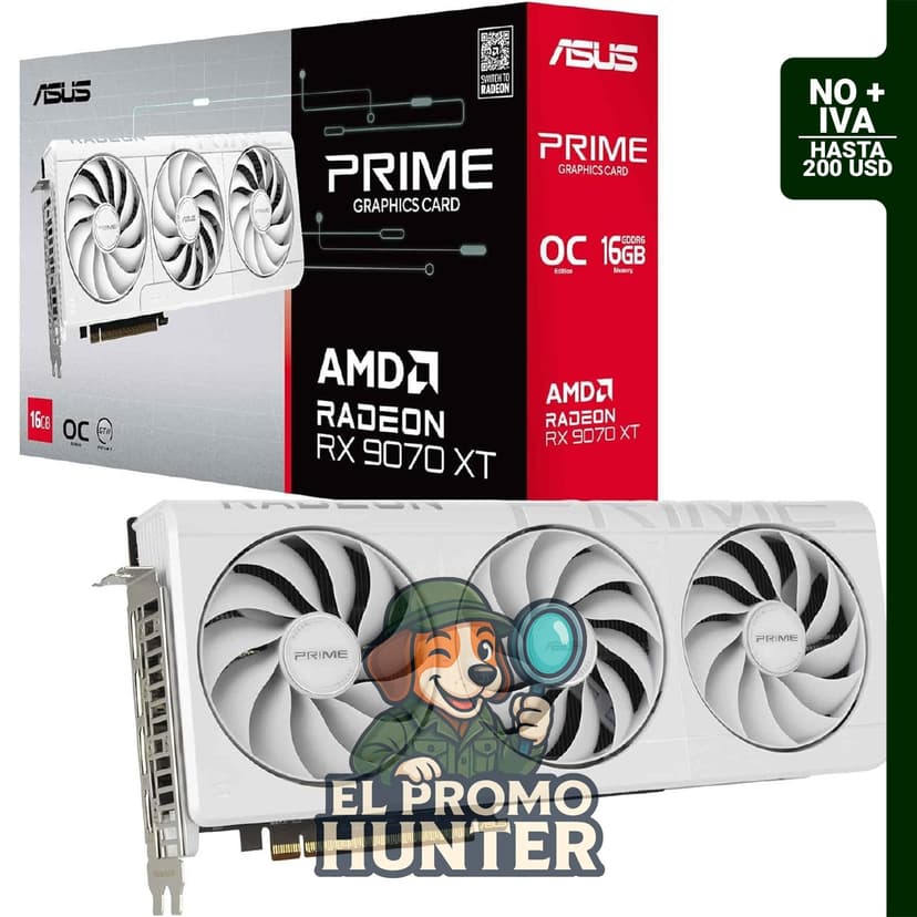 ASUS Tarjeta gráfica Prime AMD Radeon™ RX 9070 XT 16GB GDDR6 OC Edition, PCIe 5.0, HDMI/DP 2.1, diseño de 2.5 ranuras.