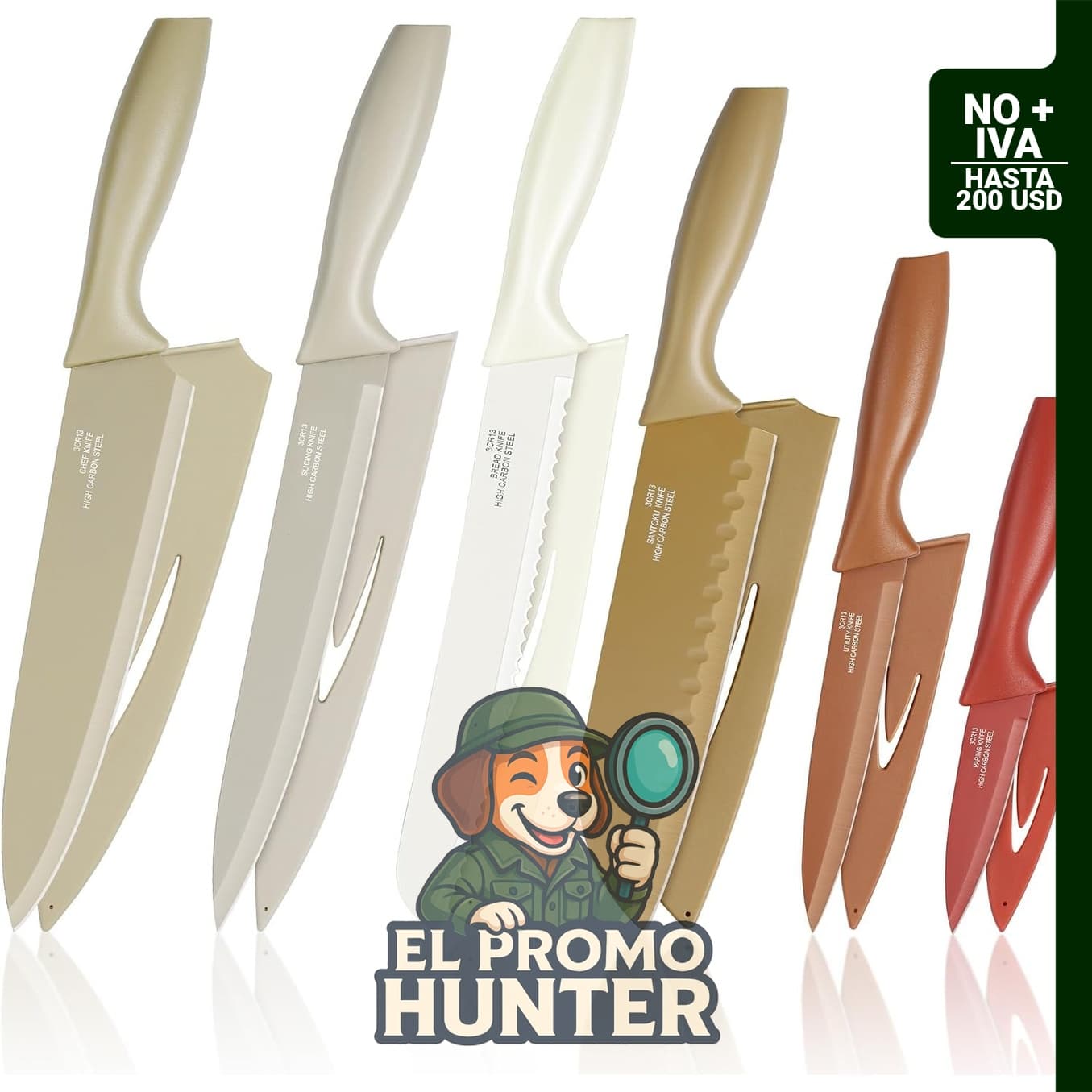 E-far juego de cuchillos de cocina de 12 piezas de acero inoxidable con 6 protectores de cuchillas.