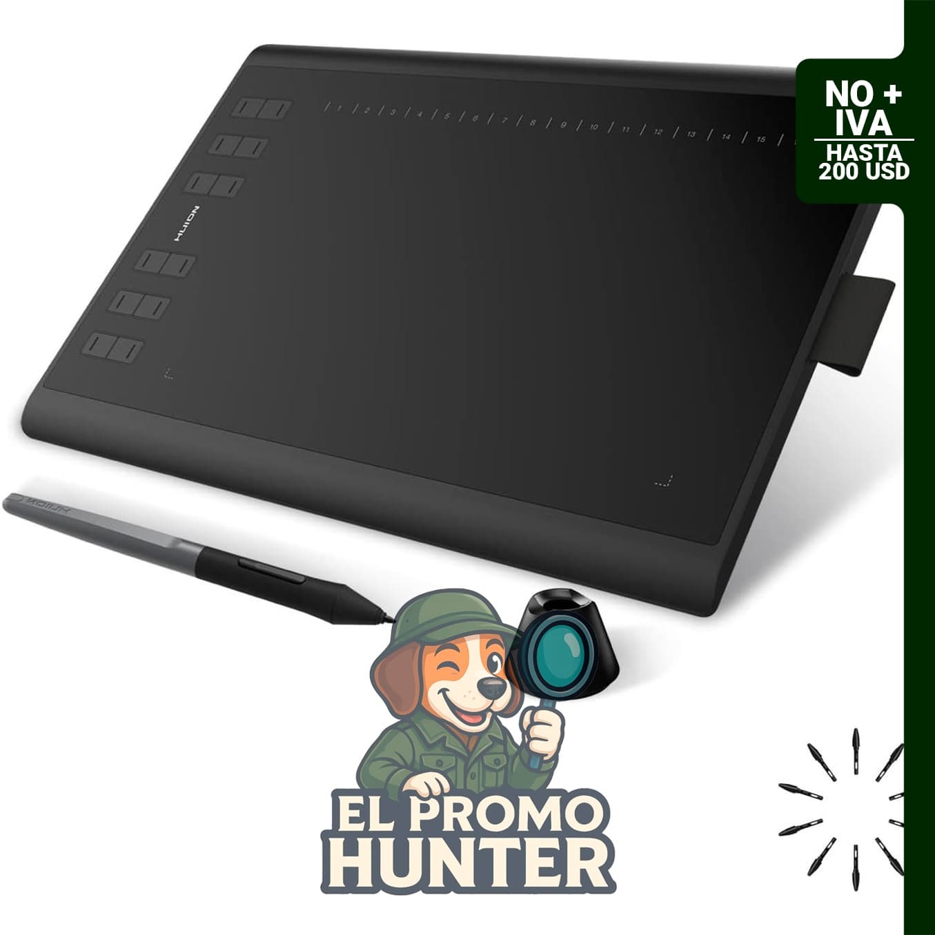 HUION Inspiroy H1060P - Tableta de dibujo gráfico de 10 x 6.25 cm con lápiz óptico sin batería y 12 teclas personalizadas.