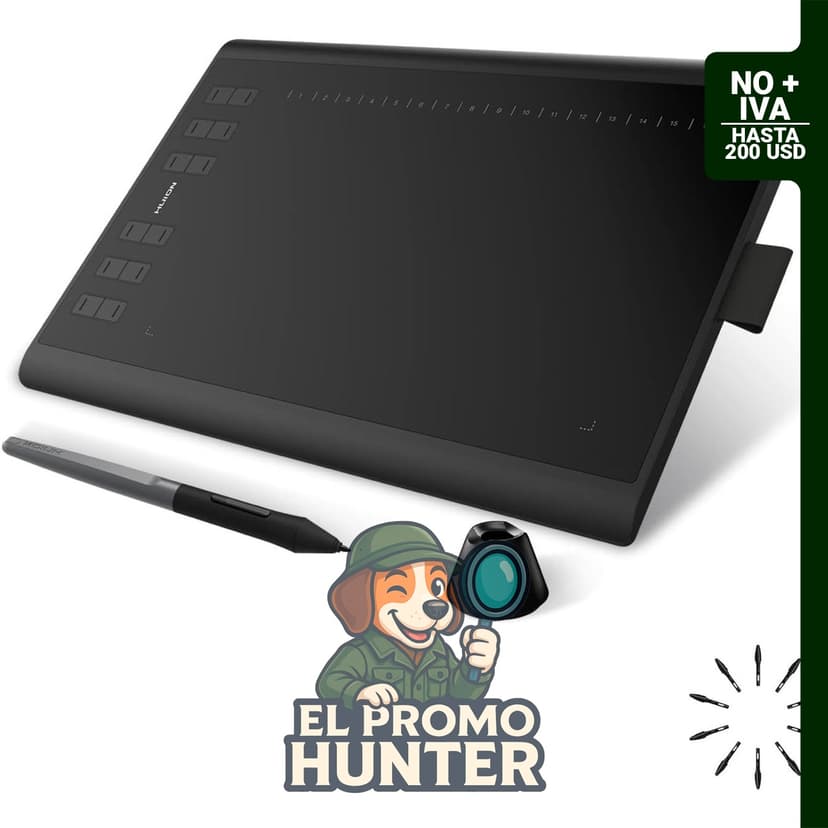HUION Inspiroy H1060P - Tableta de dibujo gráfico de 10 x 6.25 cm con lápiz óptico sin batería y 12 teclas personalizadas.