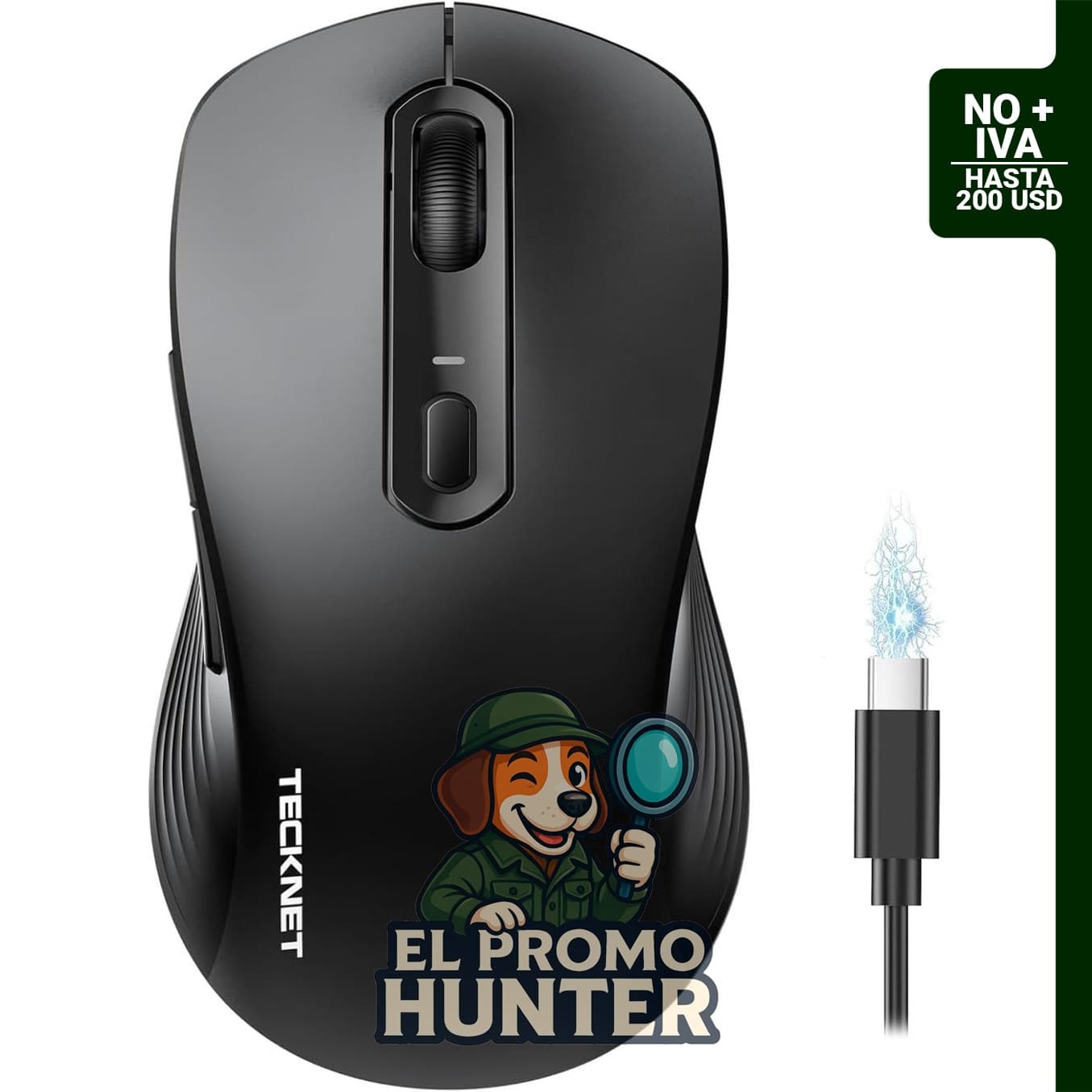 TECKNET Ratón recargable Bluetooth, tamaño completo, conmutación de 3 dispositivos y clic silencioso.