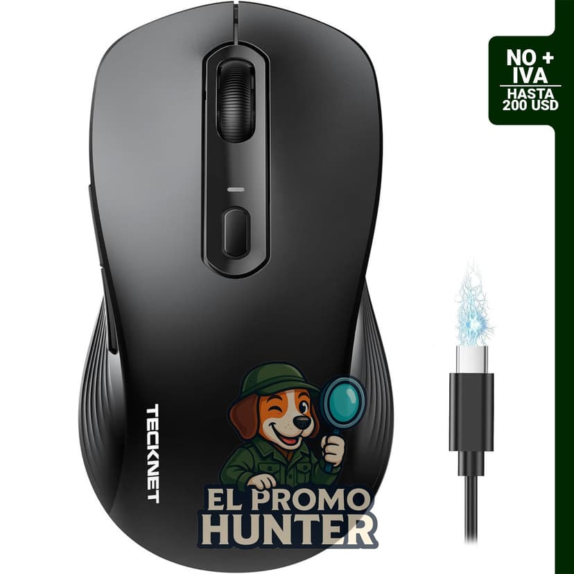 TECKNET Ratón recargable Bluetooth, tamaño completo, conmutación de 3 dispositivos y clic silencioso.