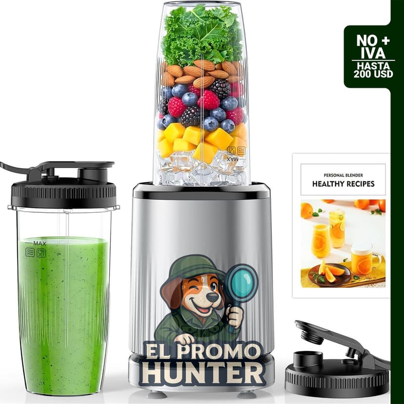 Licuadora Turelar portátil para batidos de frutas, incluye 2 vasos de 24 oz (710 ml) y tapa extra.
