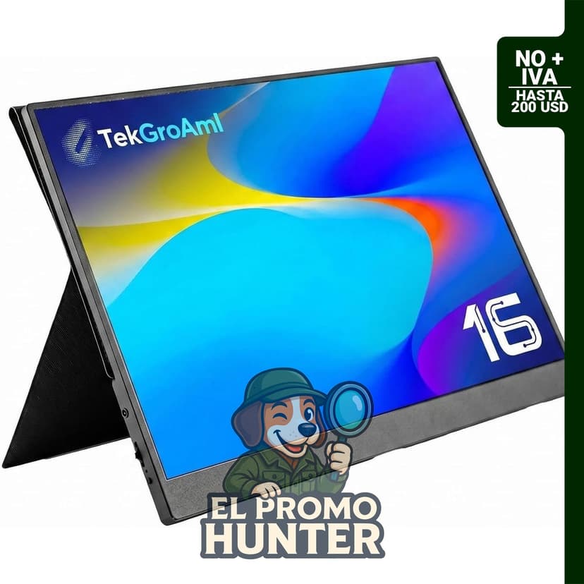 TekGroAml Monitor portátil de 16" (40.64 cm) 2.5K 144Hz, 2560x1600 QHD, 100% sRGB, 400 nits, USB-C, Mini HDMI