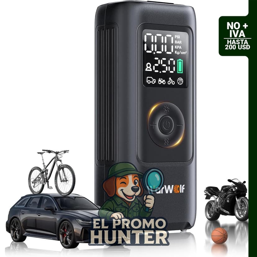 WARWOLF Inflador de neumáticos de 160 PSI, compresor de aire portátil de 12 V CC con medidor de presión y apagado automático.