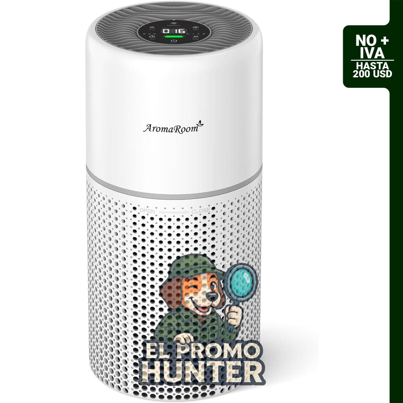 AromaRoom Purificador de aire para habitaciones grandes, filtro HEPA verdadero, monitor PM2.5 en tiempo real.