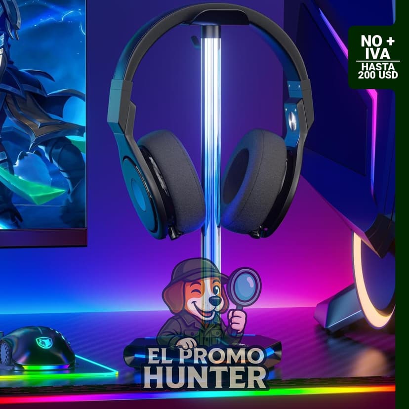 COZOO RGB soporte para auriculares con 2 puertos USB 2.0 para carga y extensión, diseñado para escritorio.