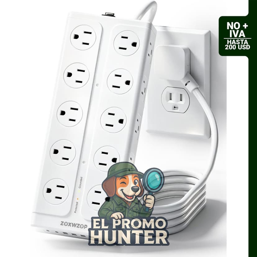 Regleta protectora de sobretensiones con 20 tomas y 6 puertos USB (2 USB C), cable de extensión de 6 pies.