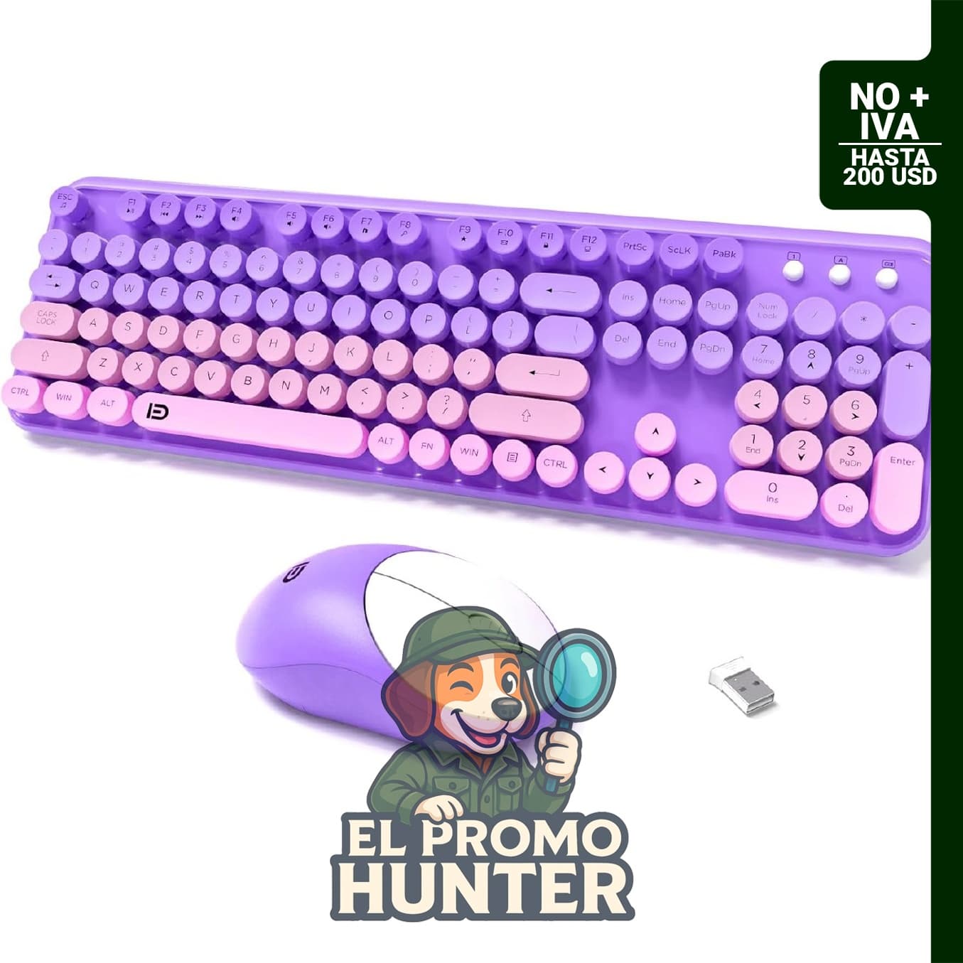 Conjunto de teclado y ratón inalámbricos, tipo máquina de escribir, 2.4GHz, tamaño completo.