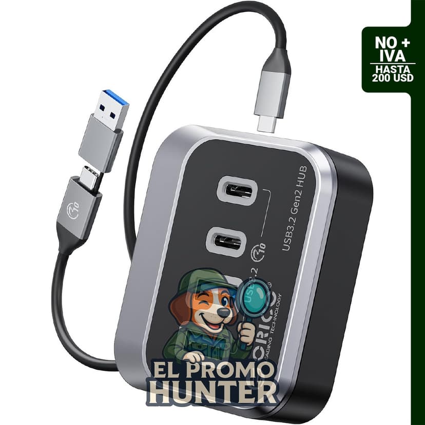 ORICO Hub USB 3.2 Gen 2 con 2 puertos USB A y 2 puertos USB C, incluye cable USB-C a USB-A de 1 m.