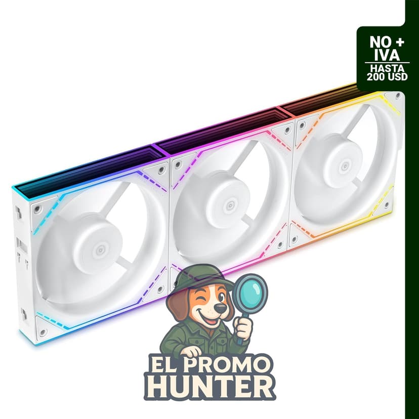 Ventilador de caja ARGB blanco TL-M12QW X3 con conexión en cadena margarita y espejo infinito de doble cara.