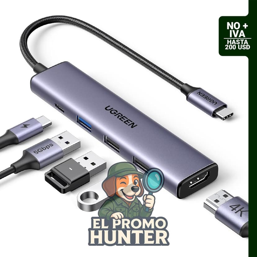 UGREEN Adaptador multipuerto USB C 5 en 1 Revodok 105 con 4K HDMI, 100 W de entrega de energía y 3 puertos USB-A.
