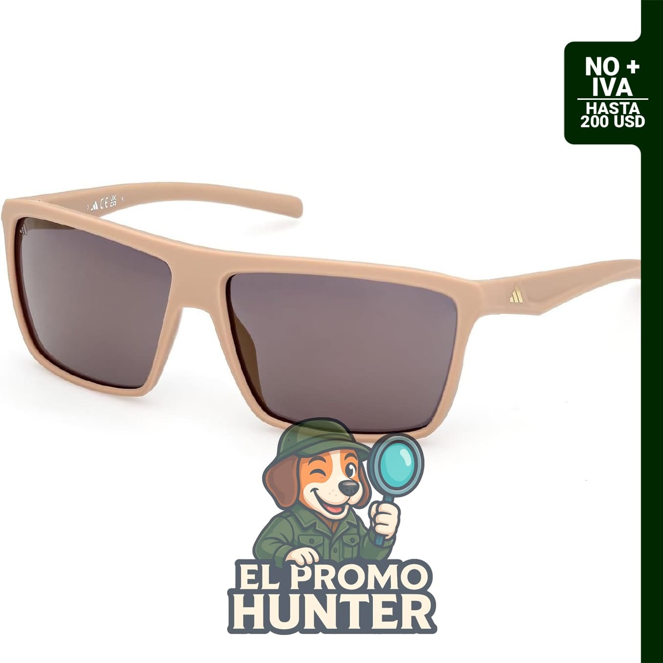 adidas Gafas de Sol Rectangulares Beige Mate con Espejo Marrón