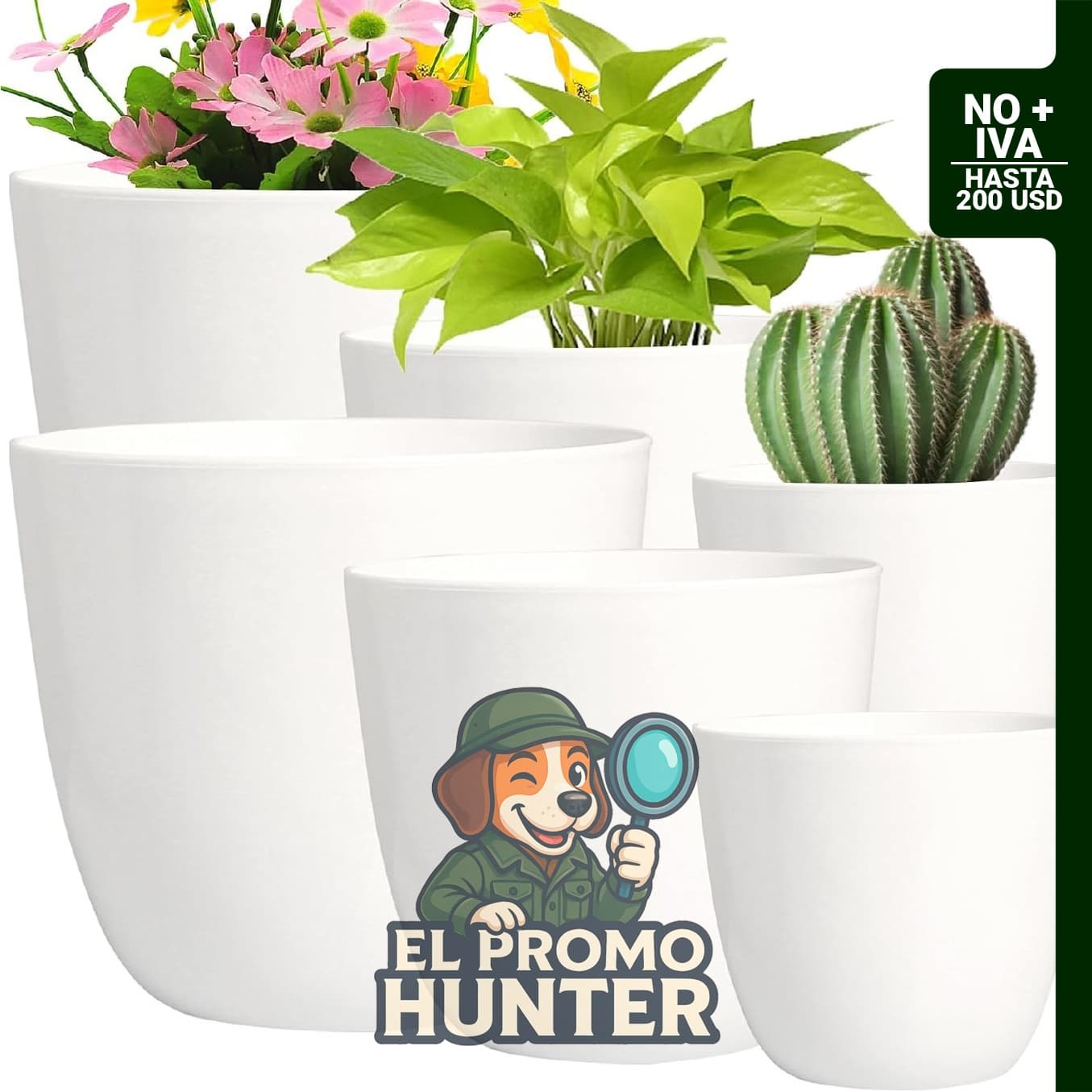 Youngever paquete de 6 macetas de plástico de 11.4 cm (4.5"), 14 cm (5.5") y 16.5 cm (6.5") para interiores.