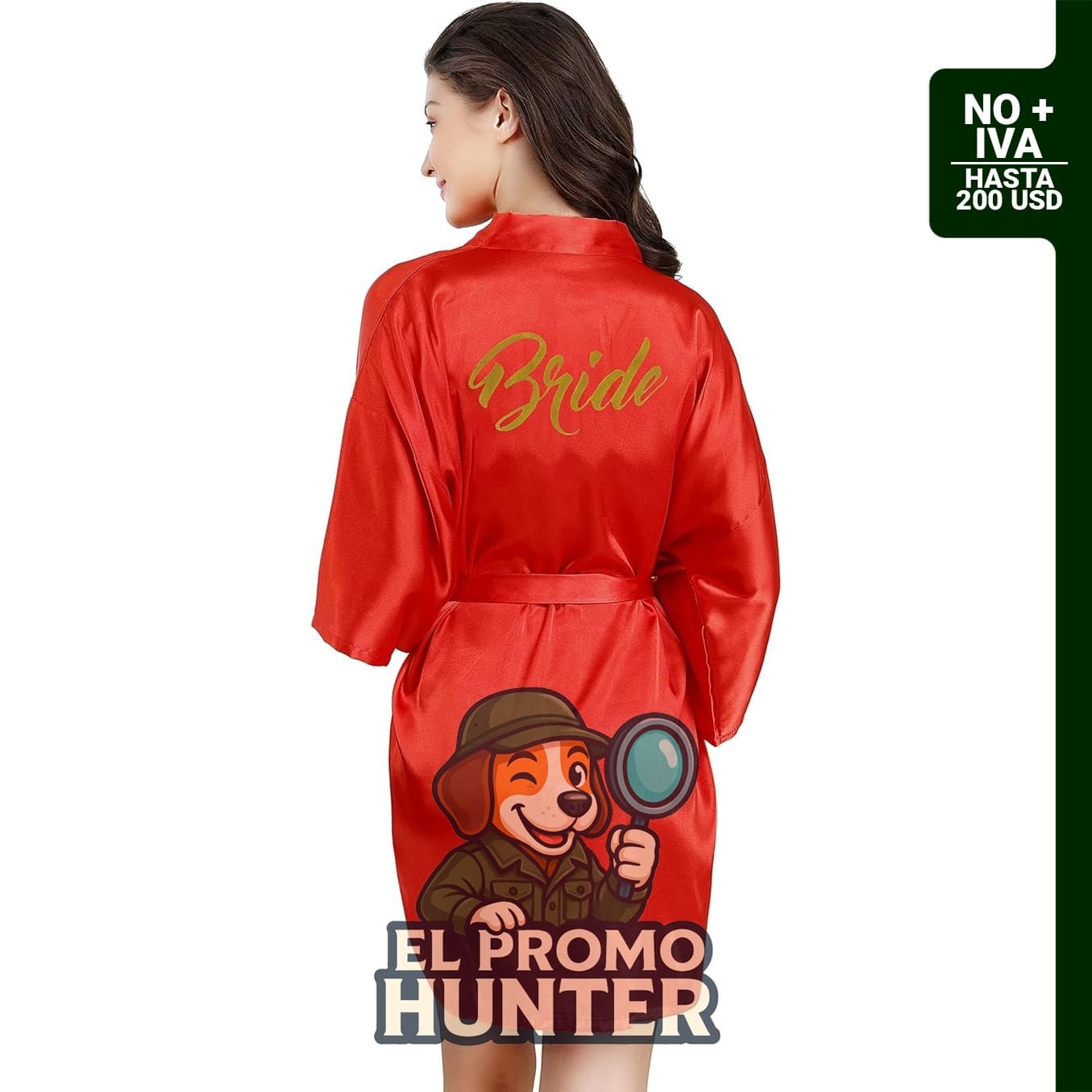 Bata de dama de honor corta de satén sedoso con purpurina dorada, 3/4 de manga, ligera y transpirable, talla para 45-68 kg.