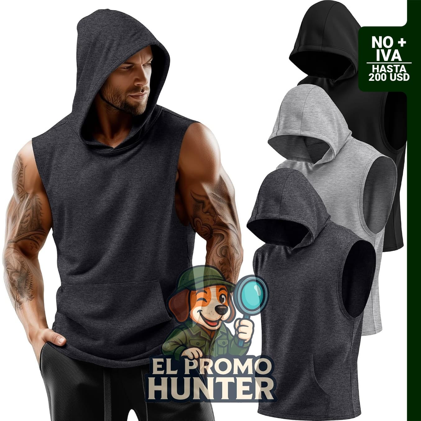 Paquete de 3 camisetas sin mangas con capucha para hombre, ideales para gimnasio y culturismo.